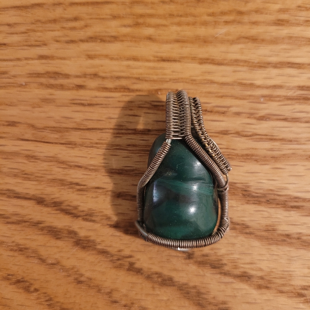 Malachite wire wrapped pendant handmade